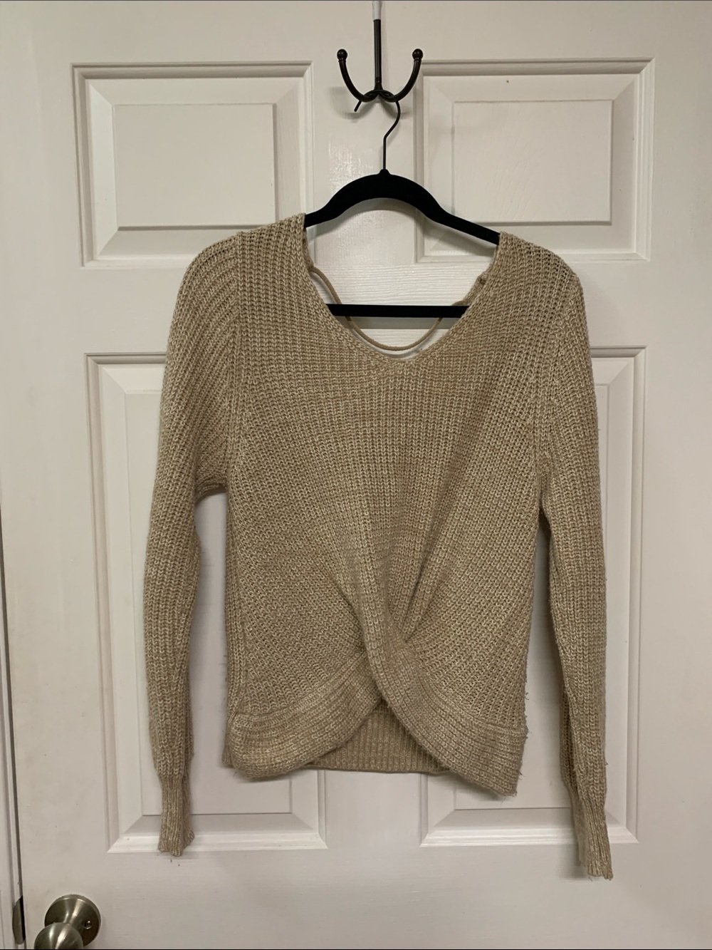 Harper Heritage Twist-Front Crewneck Sweater Heathered Beige - Women Size Small
